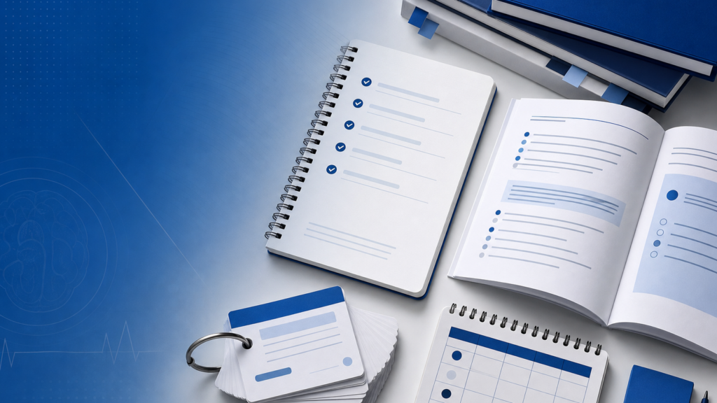 Checklist de estudo de clínica médica para residência com questões, flashcards e revisão espaçada