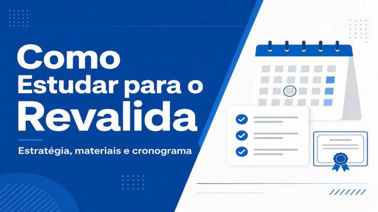 Médico estudando para o Revalida com cronograma, livros e checklist de revisão