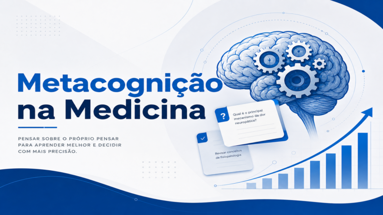 Estudante de medicina usando metacognição para monitorar seu aprendizado com flashcards e gráfico de progresso
