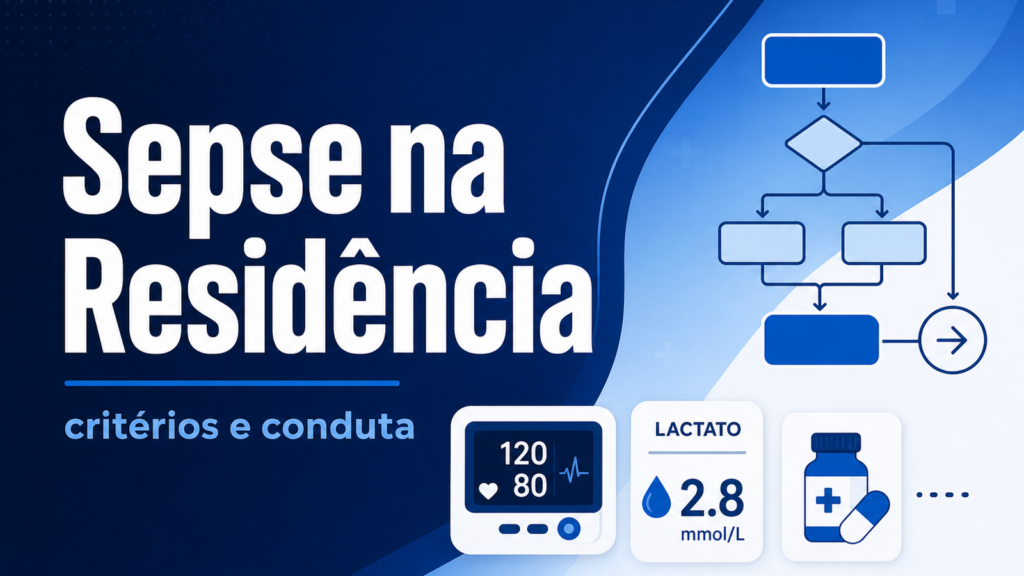 Capa do artigo Sepse na Residência com critérios e conduta inicial em formato de fluxograma médico