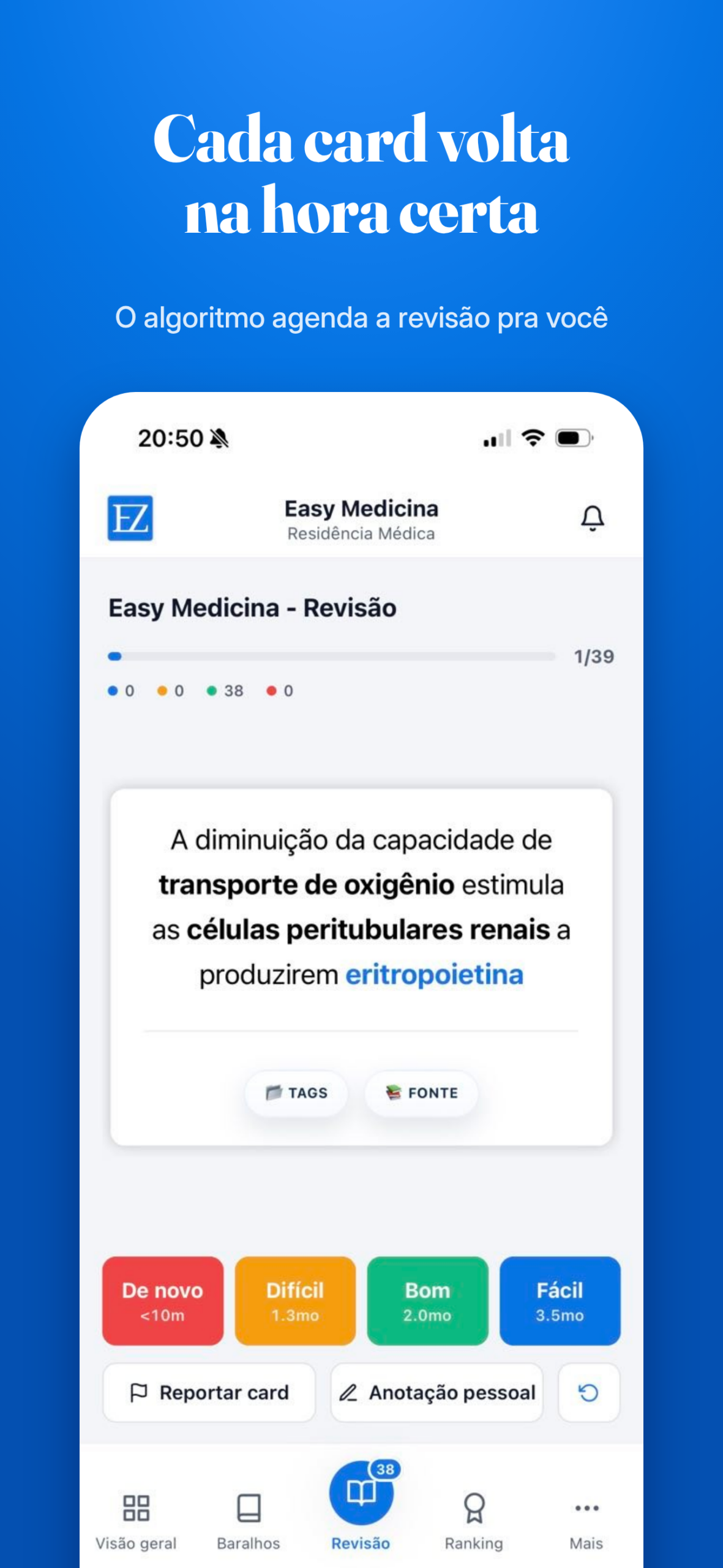 Tela de resposta do app Easy Medicina mostrando explicação após revisão ativa
