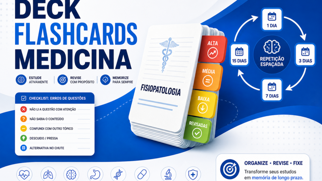 Capa do artigo sobre deck flashcards medicina com cards organizados e revisão espaçada