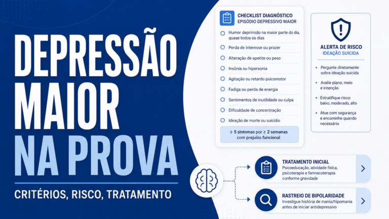 Depressão maior: critérios, tratamento inicial e detalhes que a banca adora