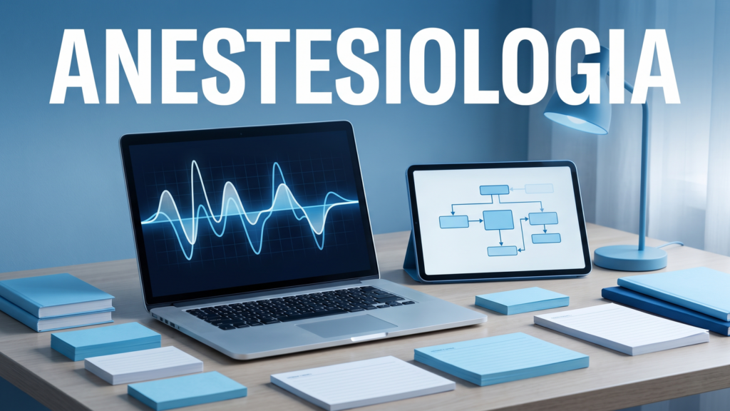 Capa do artigo anestesiologia residência médica com monitorização e fluxograma de via aérea