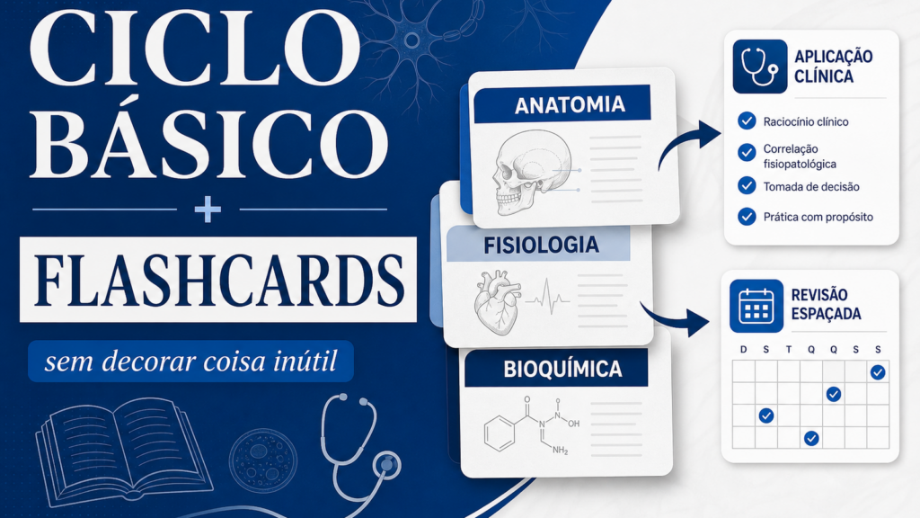 Capa do artigo sobre ciclo básico medicina flashcards com cartões de anatomia, fisiologia e bioquímica