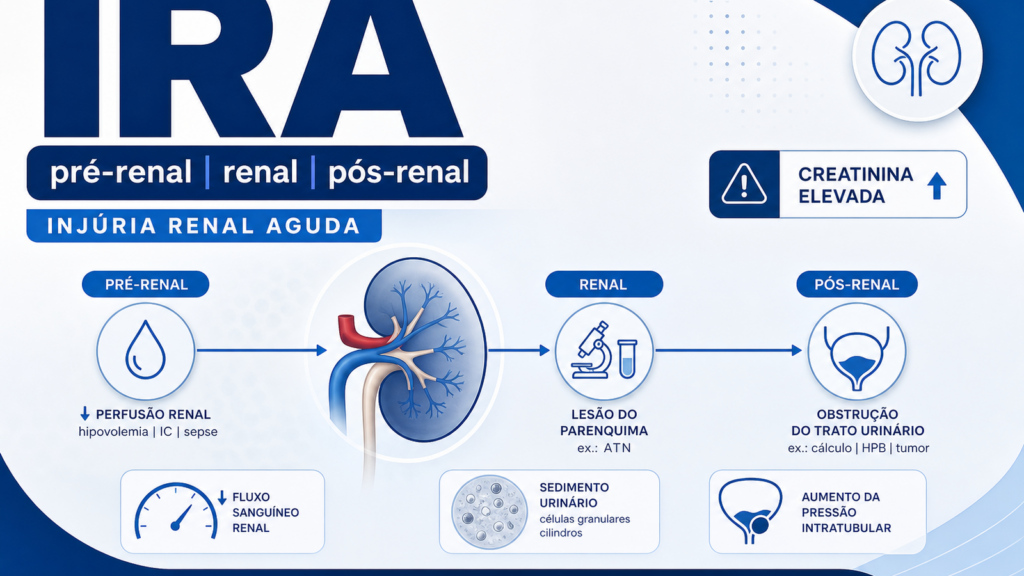 Capa do artigo injúria renal aguda residência com fluxograma pré-renal renal e pós-renal