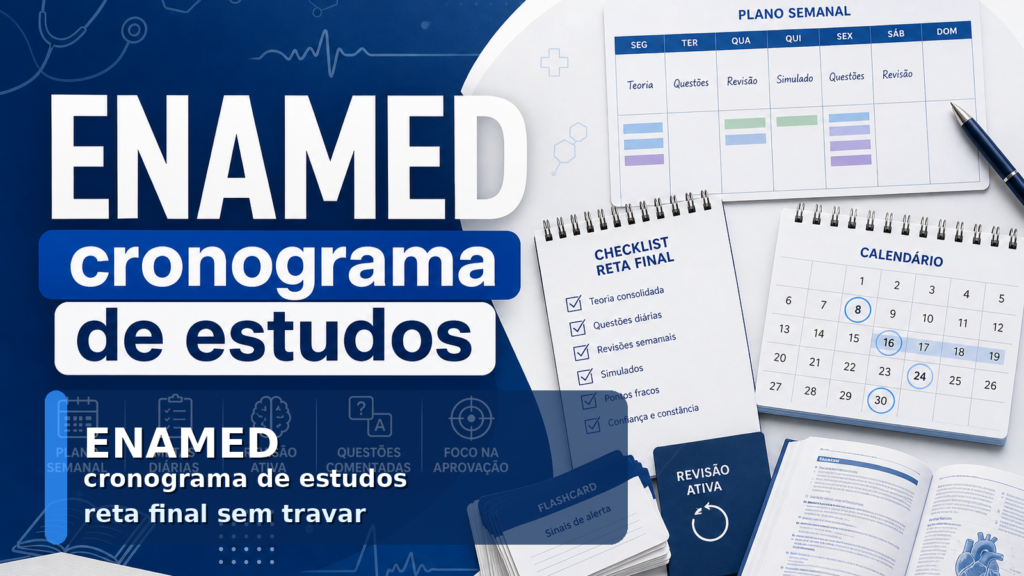 Capa do artigo ENAMED cronograma de estudos com planner semanal, questões e revisão ativa