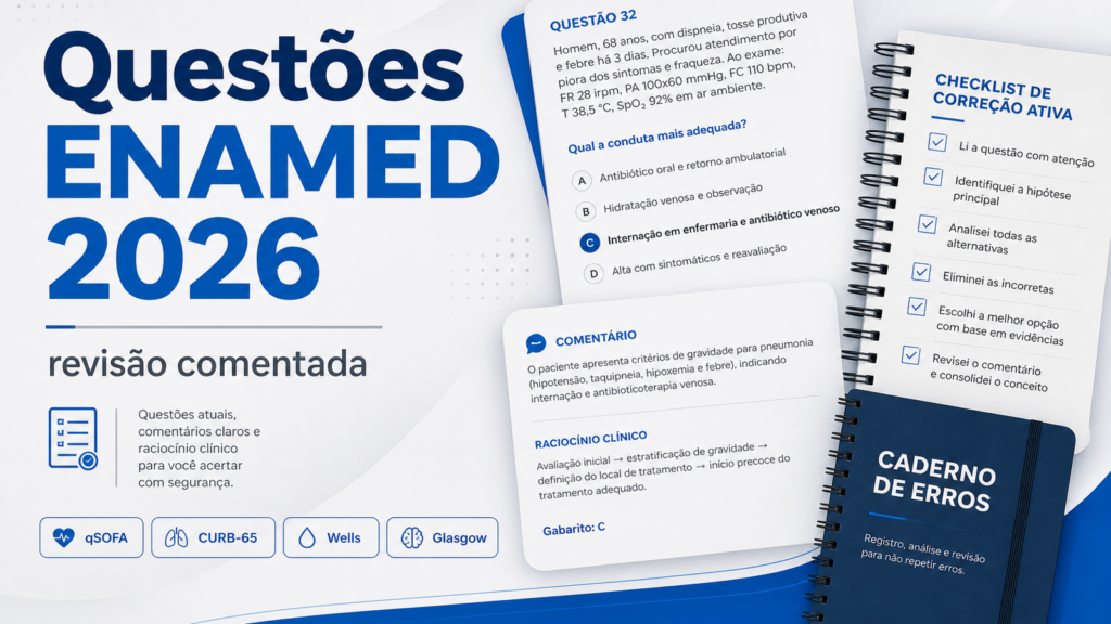 Questões ENAMED 2026 com checklist de revisão comentada e caderno de erros