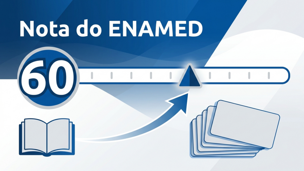 Capa editorial azul e branca com os textos Nota do ENAMED e 60, junto a uma escala gráfica.