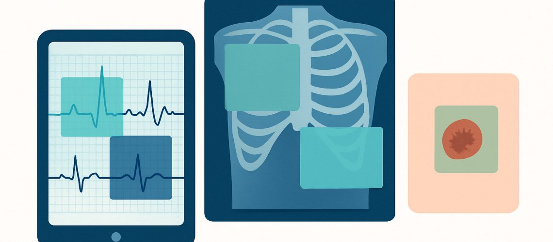 ilustração de anki com imagens para ECG, radiologia e dermatologia
