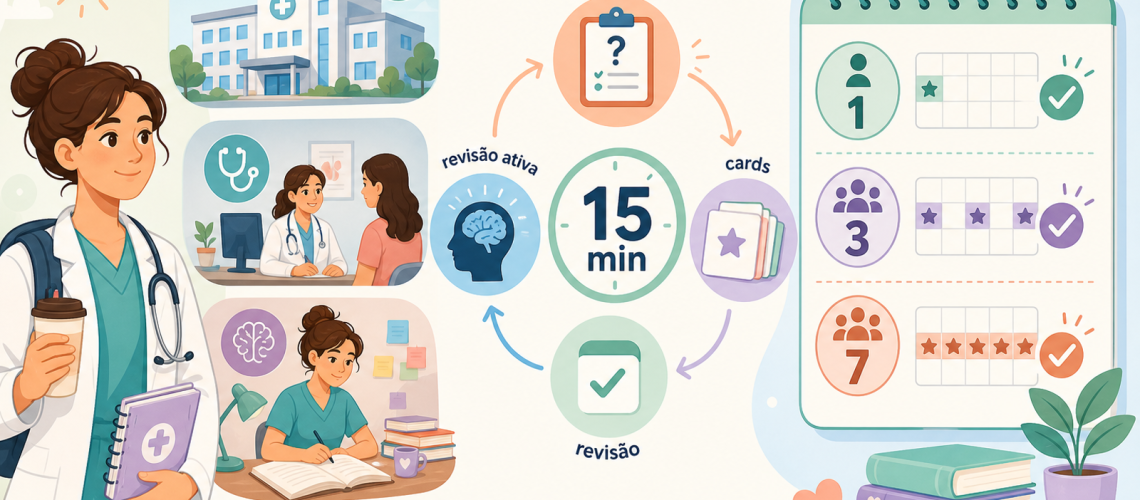 Estudante usando flashcards para revisar medicina sem tempo no internato